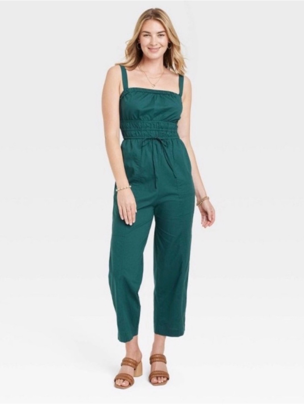 Universal Teal Sleeveless Smocked-Waist Jumpsuit